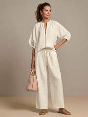 Natalia | Top Blouson with Zip and Wide Leg Pants
