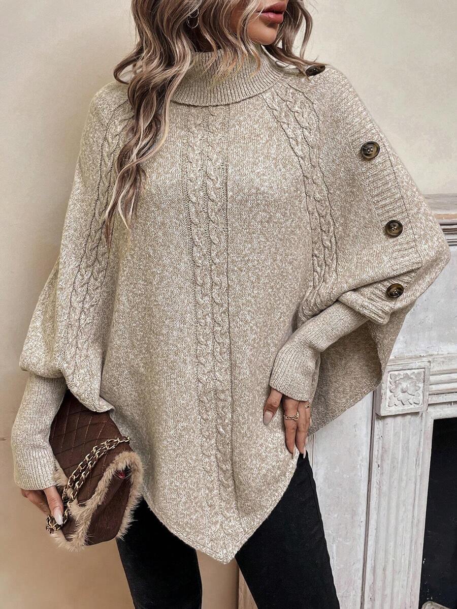 Alexis | Cable Knit Batwing Poncho Sweater