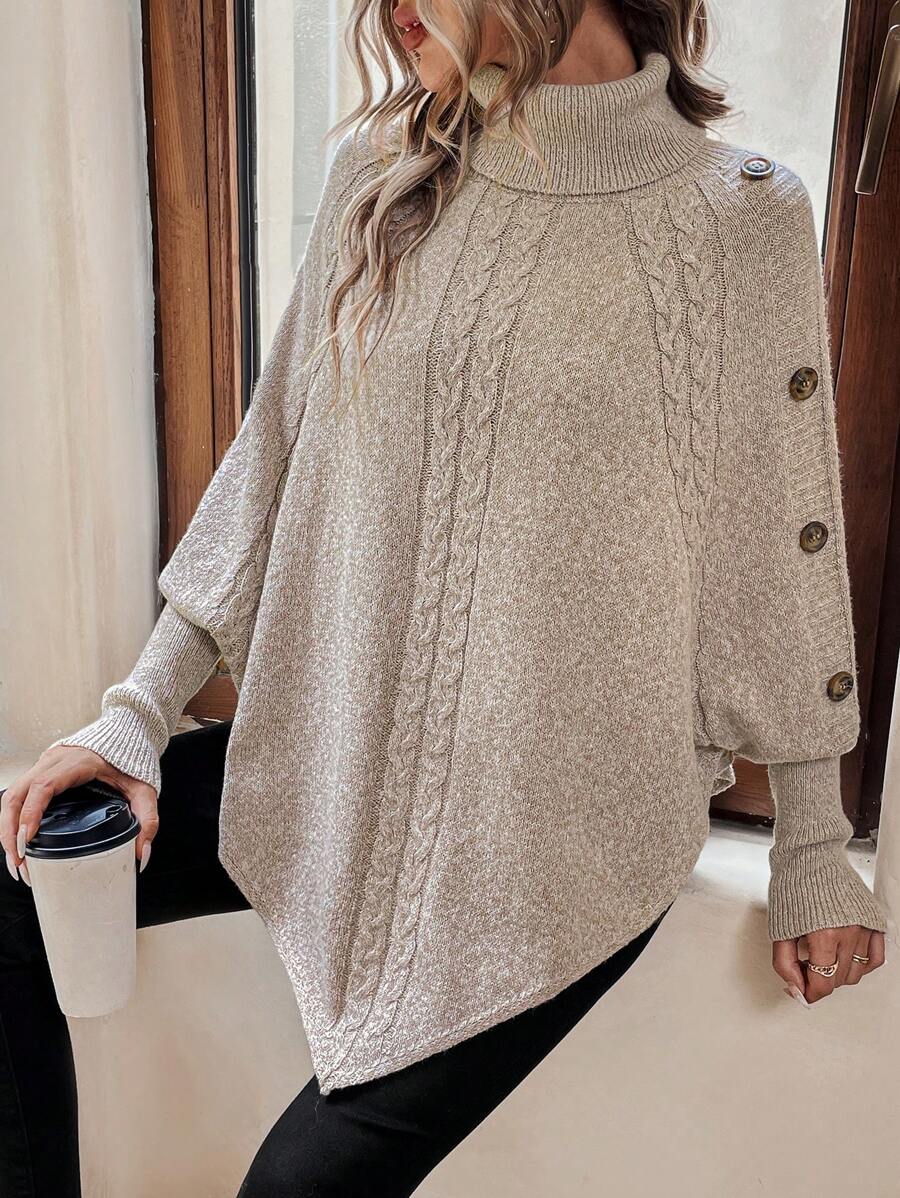 Alexis | Cable Knit Batwing Poncho Sweater