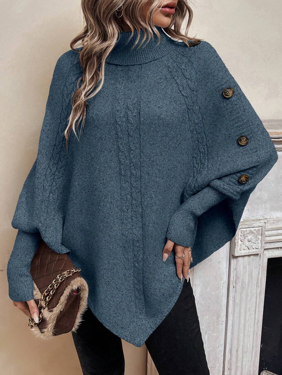 Alexis | Cable Knit Batwing Poncho Sweater