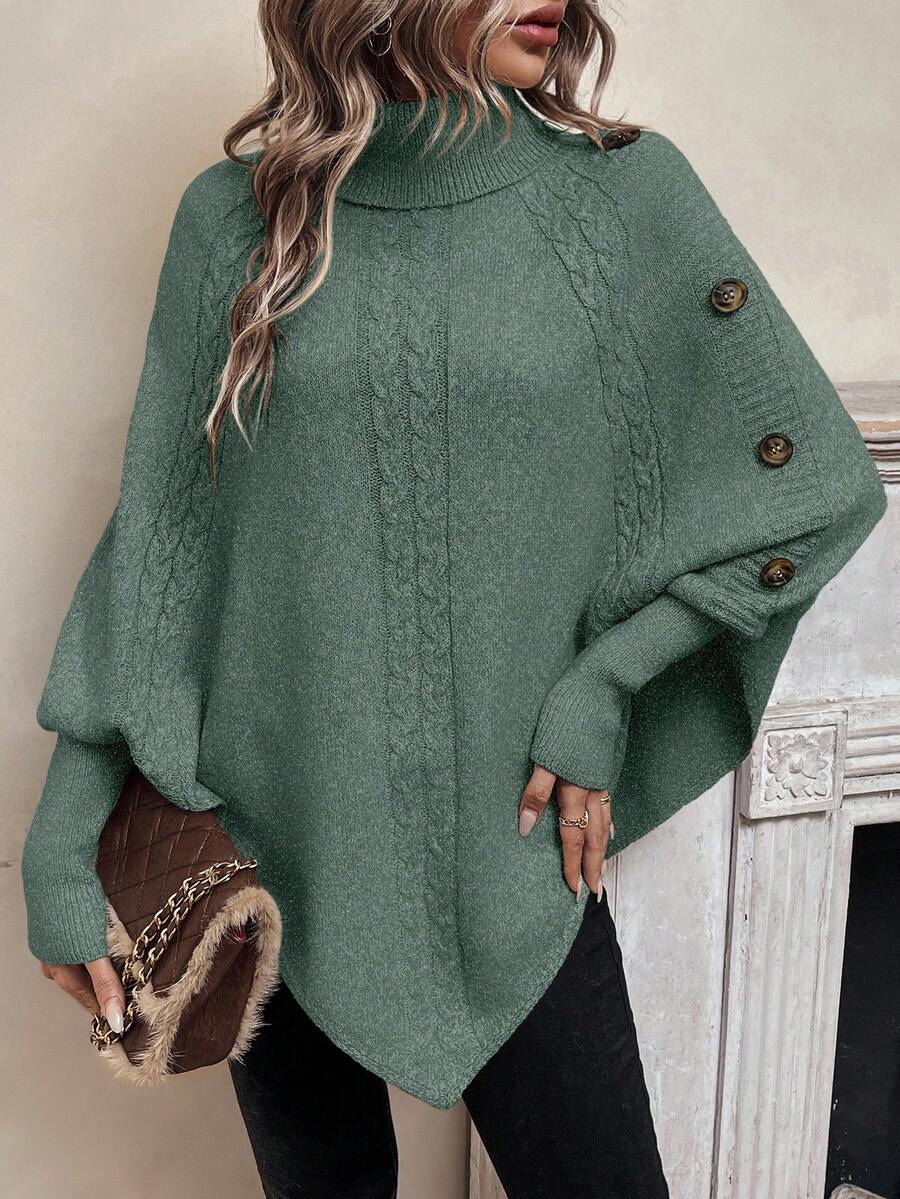 Alexis | Cable Knit Batwing Poncho Sweater