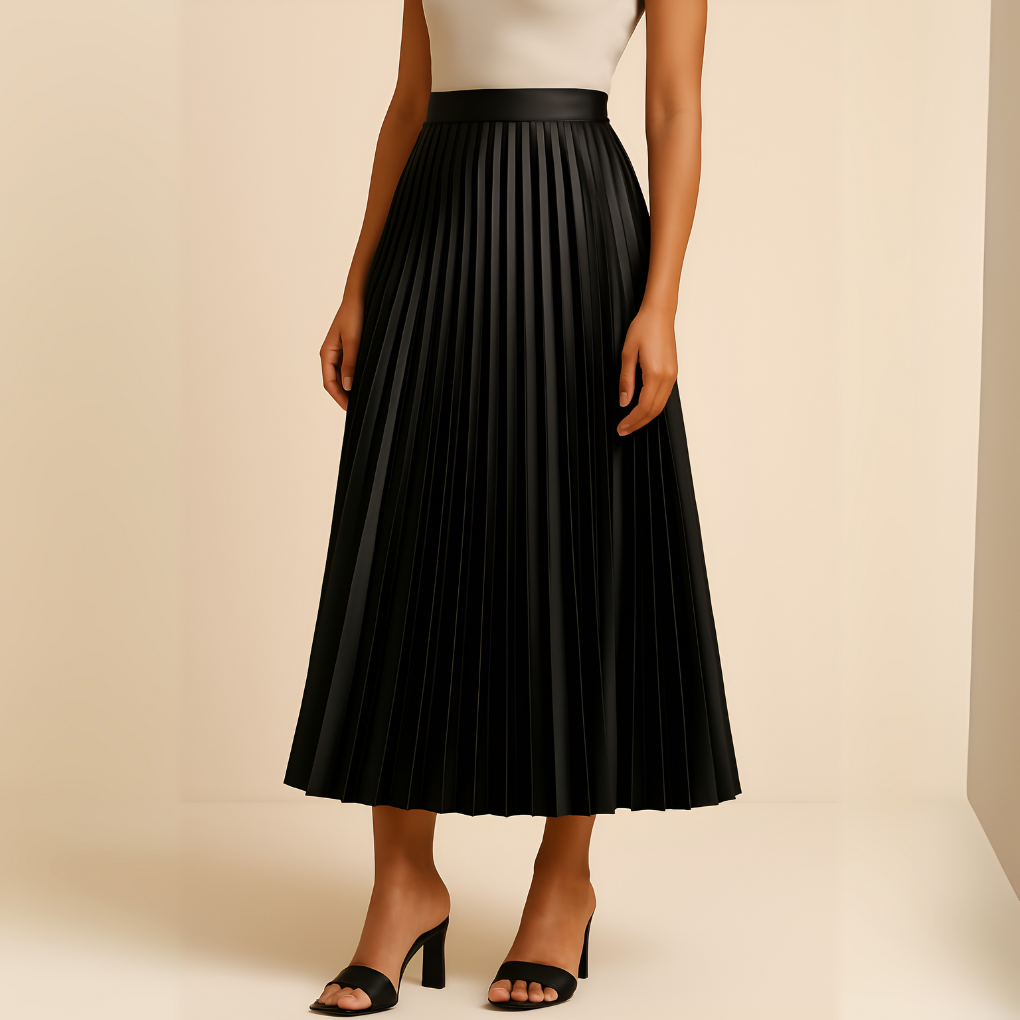 Women’s Pleated Midi Skirt High Waist A-Line Style