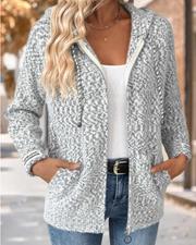 Grey Tummy Coverage Geometric Print Long Sleeve Hooded Cardigan