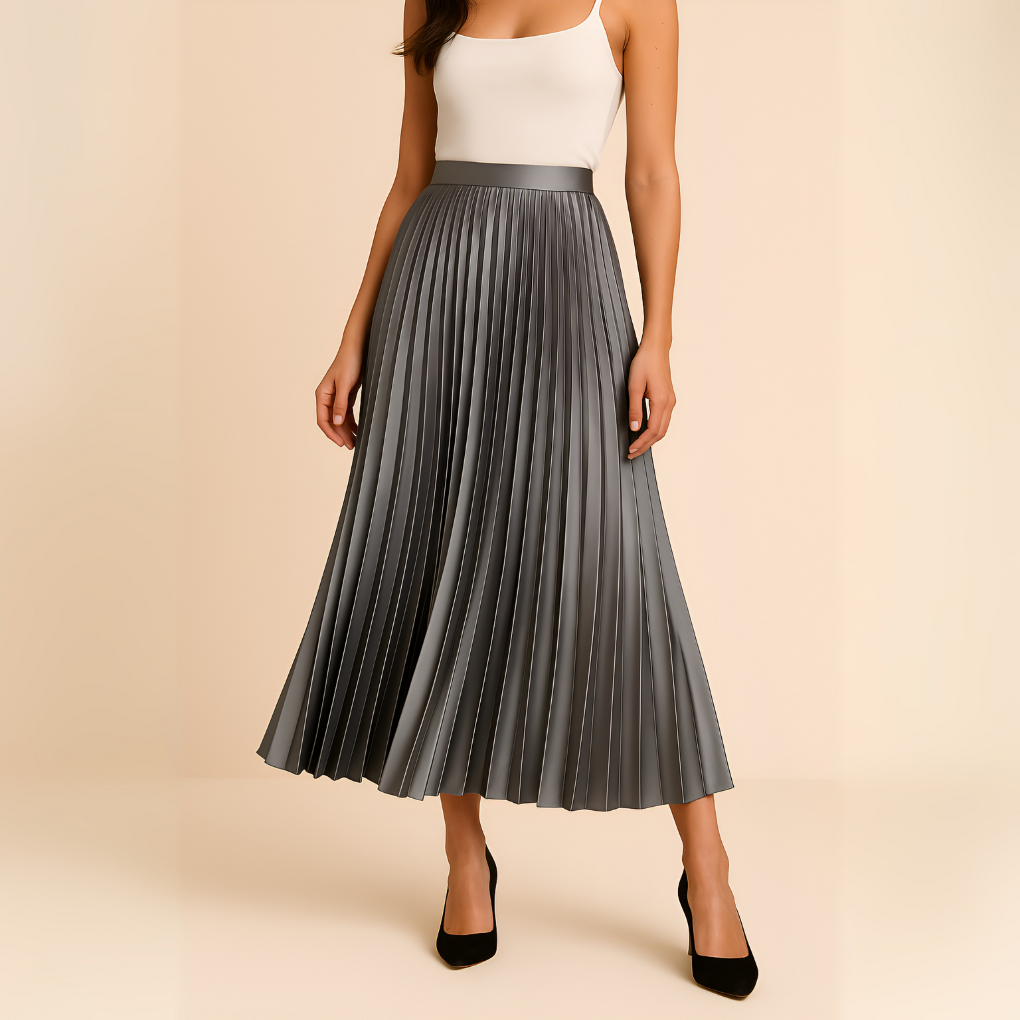 Women’s Pleated Midi Skirt High Waist A-Line Style