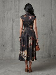 Greta | High Neck Keyhole Floral Pleated Midi Dress