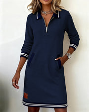 Dorellia - Casual Long Sleeve Dress with Zip Closure