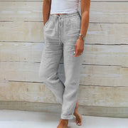 Women’s Linen Drawstring Trousers Lightweight Relaxed Summer Pants
