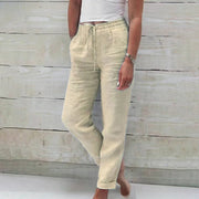 Women’s Linen Drawstring Trousers Lightweight Relaxed Summer Pants