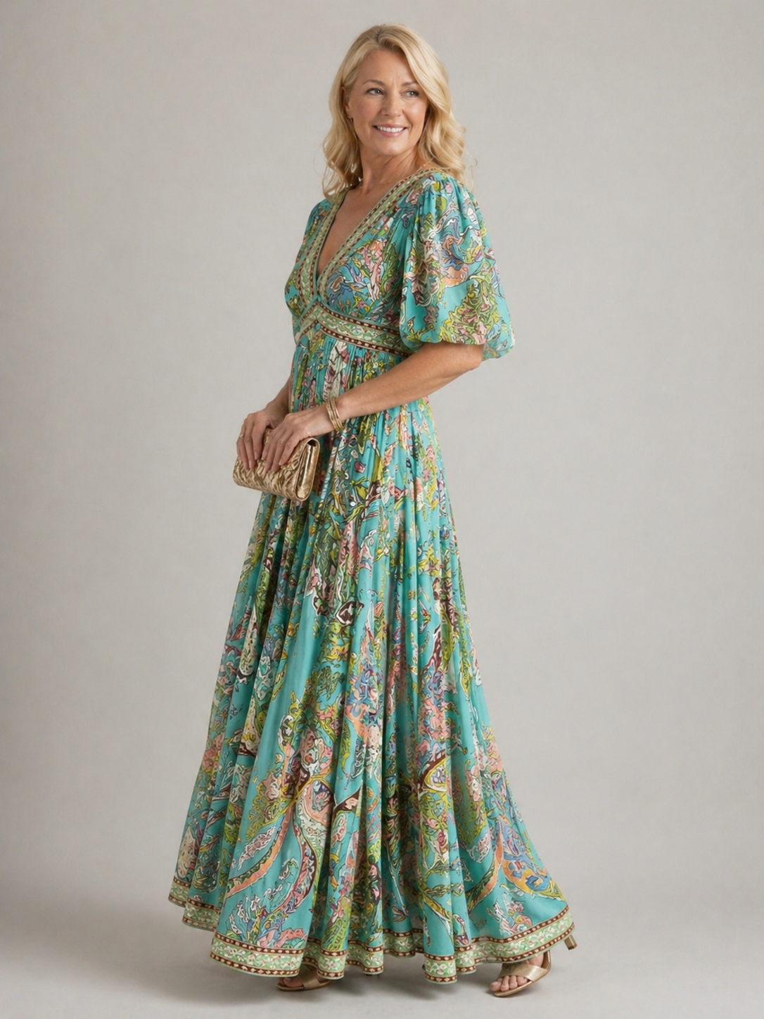 Mason Whitman™ | Airy maxi dress with puff sleeves and V-neck