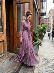 Demetria | Tie Neck Ruffle Tiered Maxi Dress