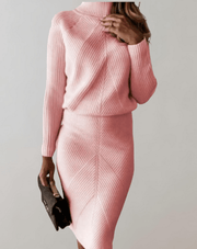 Two-Piece Knit Set With Turtleneck Sweater And Slim Skirt