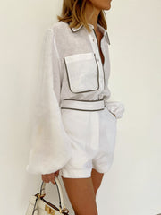 Riley - Contrast Trim Cotton Linen Shorts Set