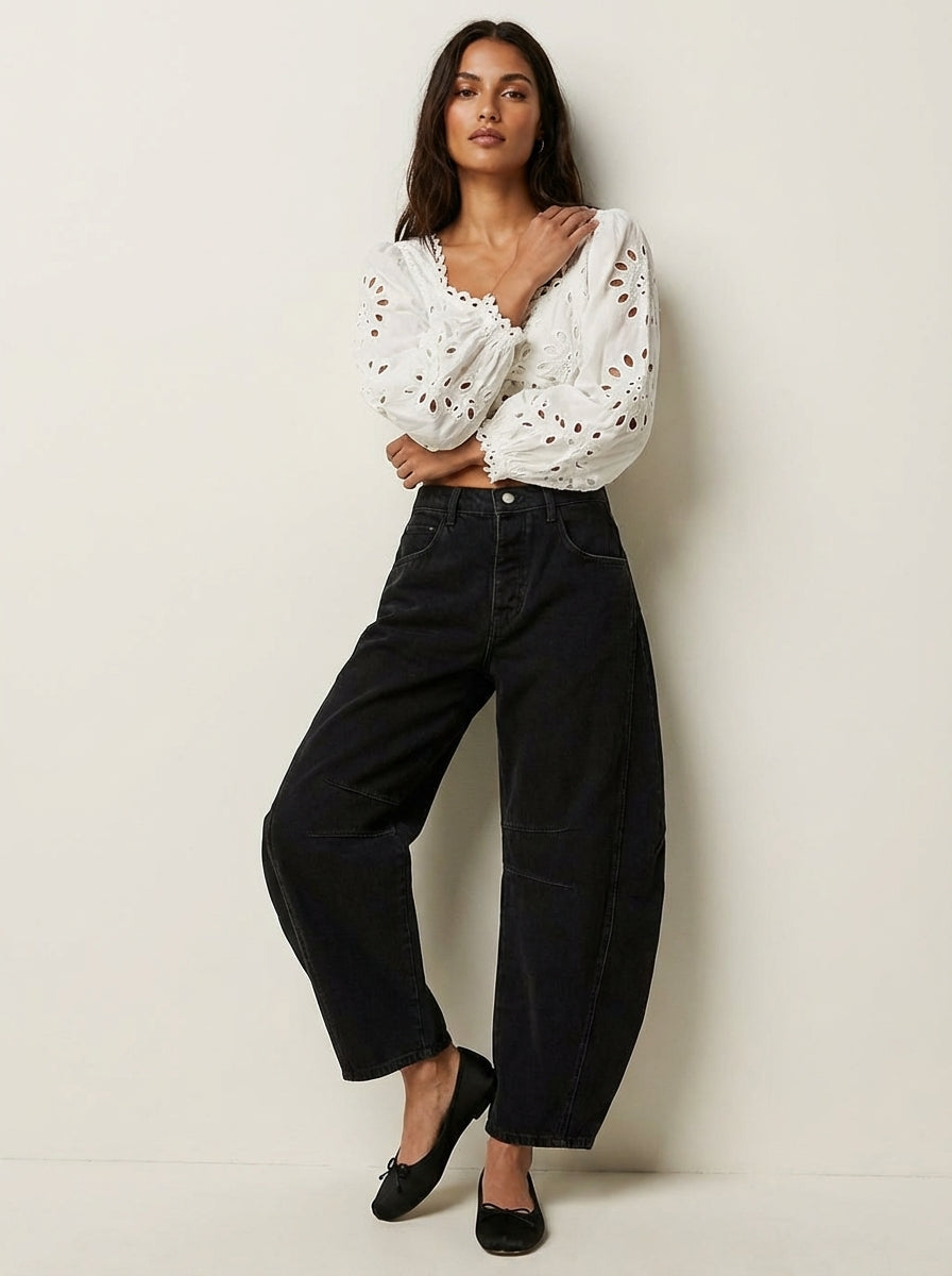 Women’s Relaxed Barrel Leg Denim Jeans High Waist Trousers