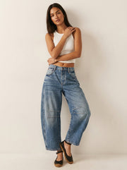 Women’s Relaxed Barrel Leg Denim Jeans High Waist Trousers