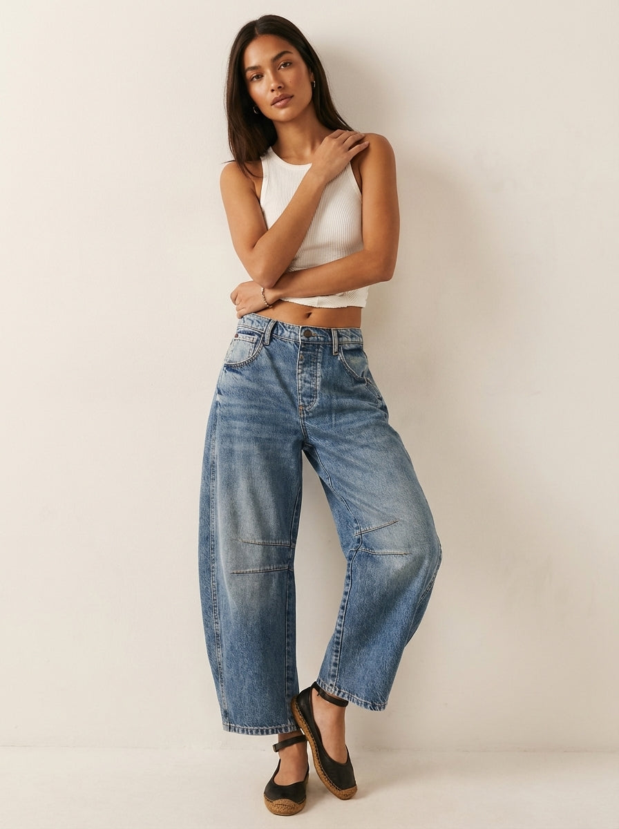 Women’s Relaxed Barrel Leg Denim Jeans High Waist Trousers