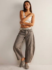 Women’s Relaxed Barrel Leg Denim Jeans High Waist Trousers