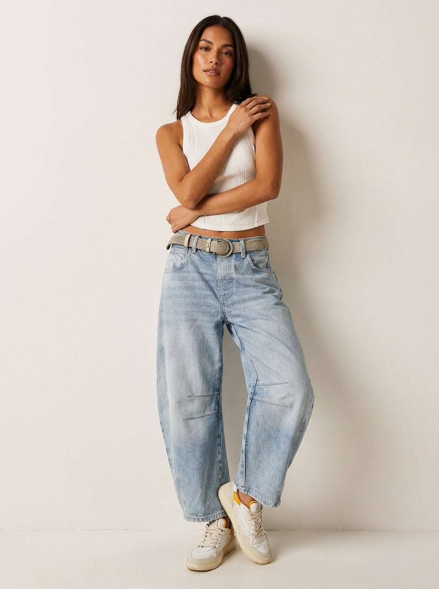 Women’s Relaxed Barrel Leg Denim Jeans High Waist Trousers