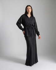 Long Sleeve Tie-Front Shirt and Skirt Two-Piece Set