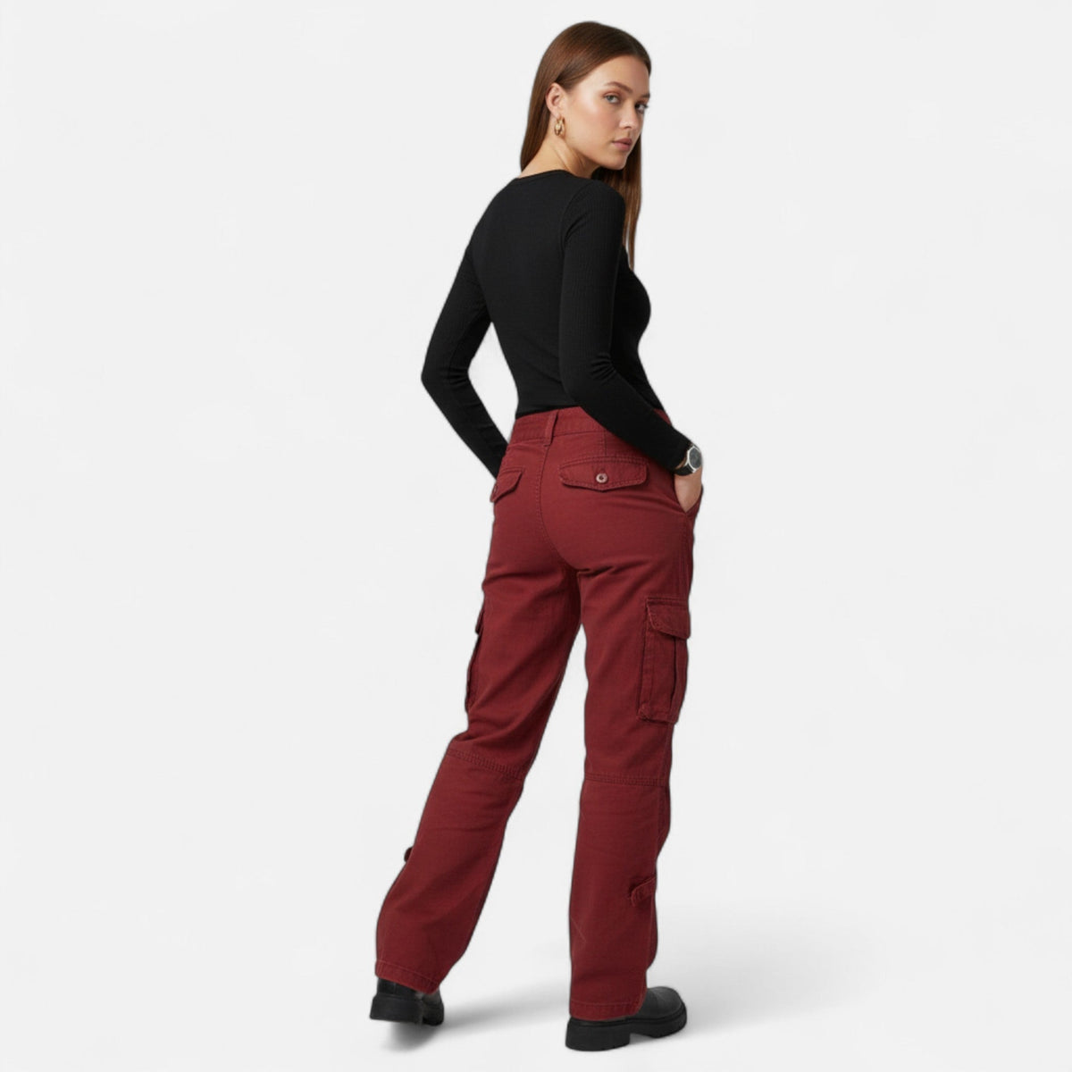 Women’s Wide Leg Cargo Trousers Relaxed Utility Style Pants