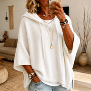 Janice | White Hooded Poncho Sweater