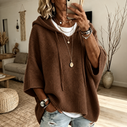 Louise | Brown Hooded Poncho Sweater