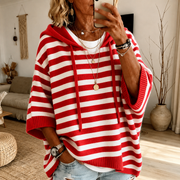 Cecile | Red Striped Hooded Poncho Sweater
