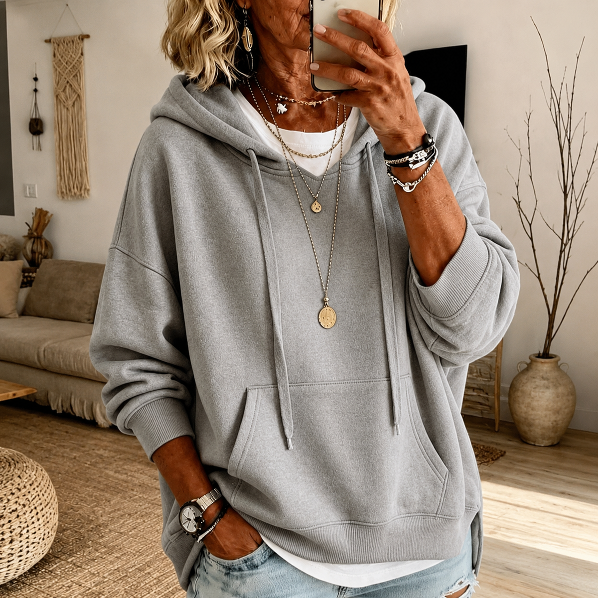 Elise | Light Gray Oversized Hooded Sweater