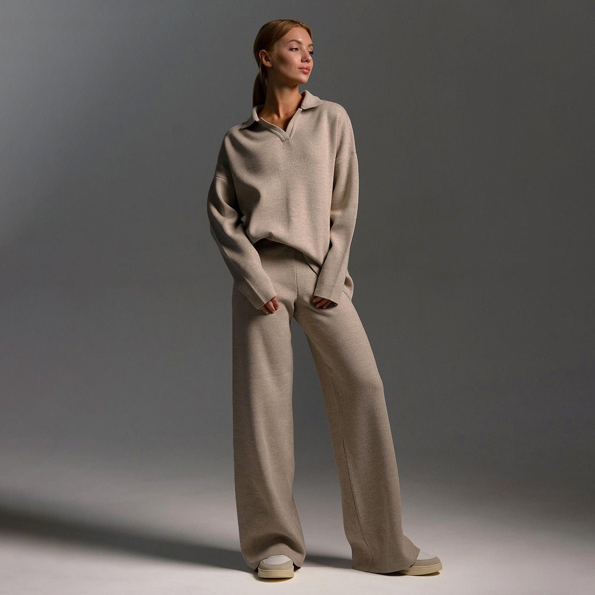 Elaine - Knitted Sweatshirt and Joggers Tracksuit Two-Piece Set