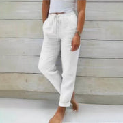Women’s Linen Drawstring Trousers Lightweight Relaxed Summer Pants