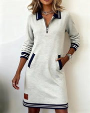 Dorellia - Casual Long Sleeve Dress with Zip Closure