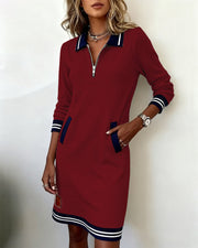 Dorellia - Casual Long Sleeve Dress with Zip Closure