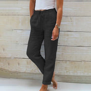 Women’s Linen Drawstring Trousers Lightweight Relaxed Summer Pants
