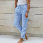Women’s Linen Drawstring Trousers Lightweight Relaxed Summer Pants