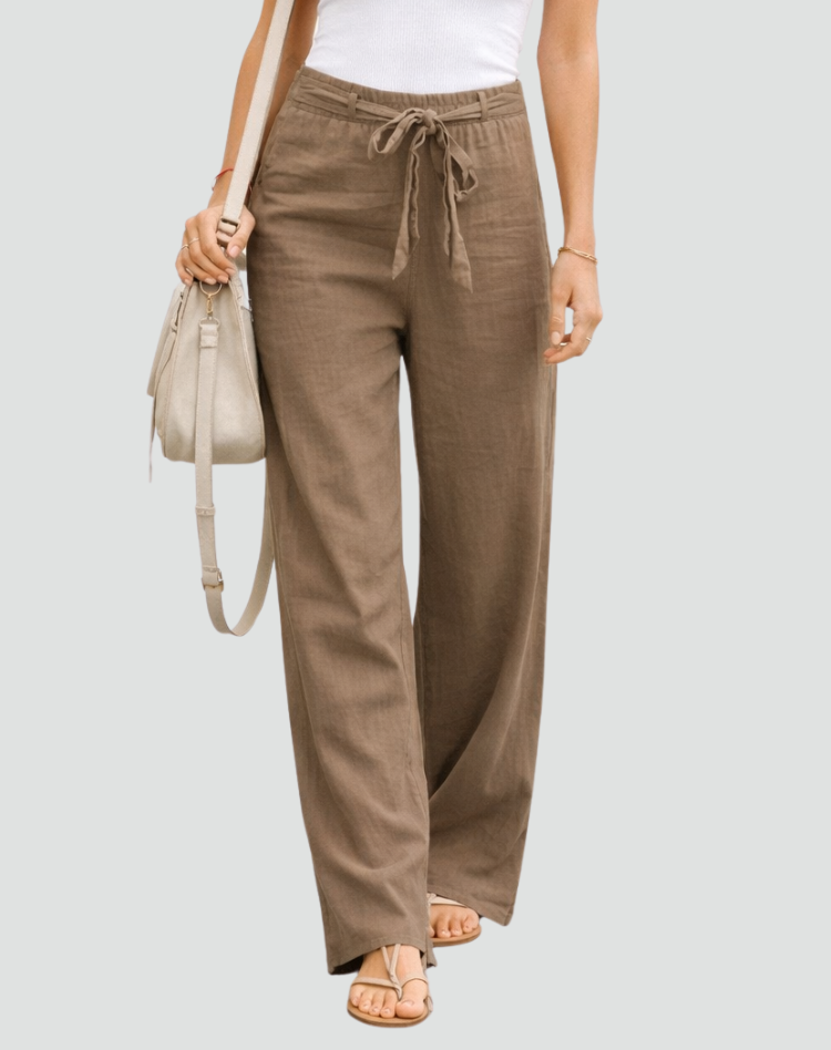 Women’s Linen Trousers Relaxed Wide Leg Drawstring Waist