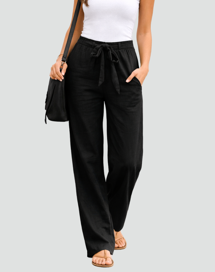 Women’s Linen Trousers Relaxed Wide Leg Drawstring Waist