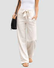 Women’s Linen Trousers Relaxed Wide Leg Drawstring Waist