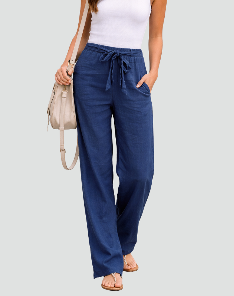 Women’s Linen Trousers Relaxed Wide Leg Drawstring Waist