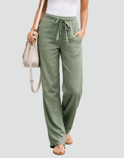 Women’s Linen Trousers Relaxed Wide Leg Drawstring Waist