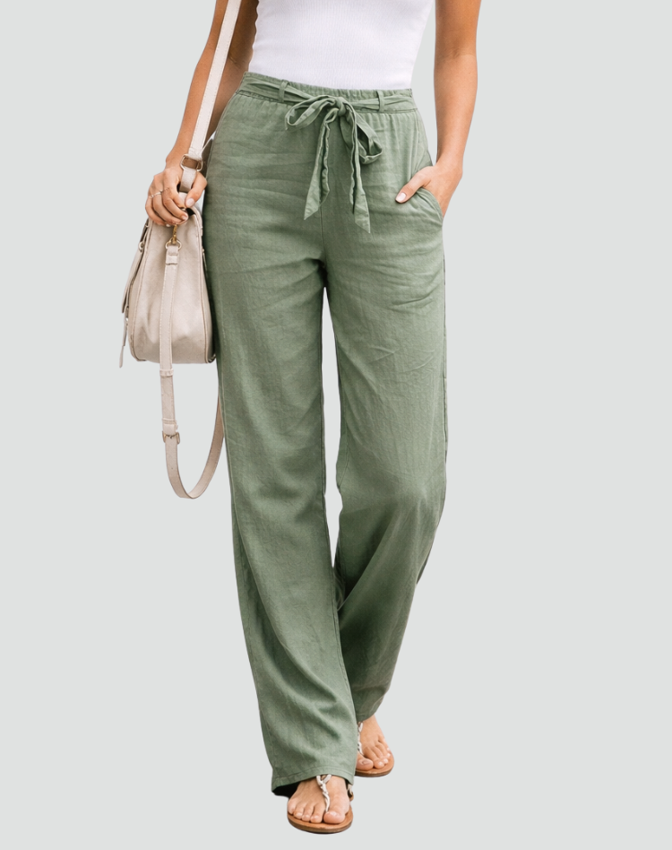 Women’s Linen Trousers Relaxed Wide Leg Drawstring Waist