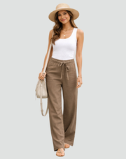 Women’s Linen Trousers Relaxed Wide Leg Drawstring Waist