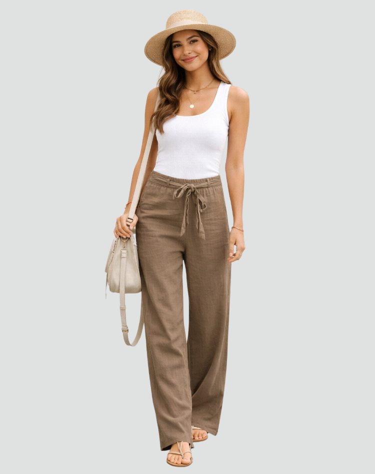 Women’s Linen Trousers Relaxed Wide Leg Drawstring Waist