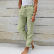 Women’s Linen Drawstring Trousers Lightweight Relaxed Summer Pants