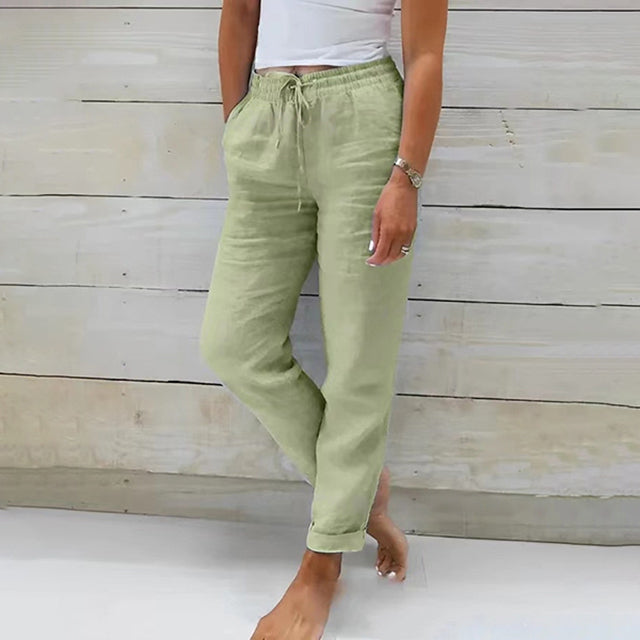 Women’s Linen Drawstring Trousers Lightweight Relaxed Summer Pants