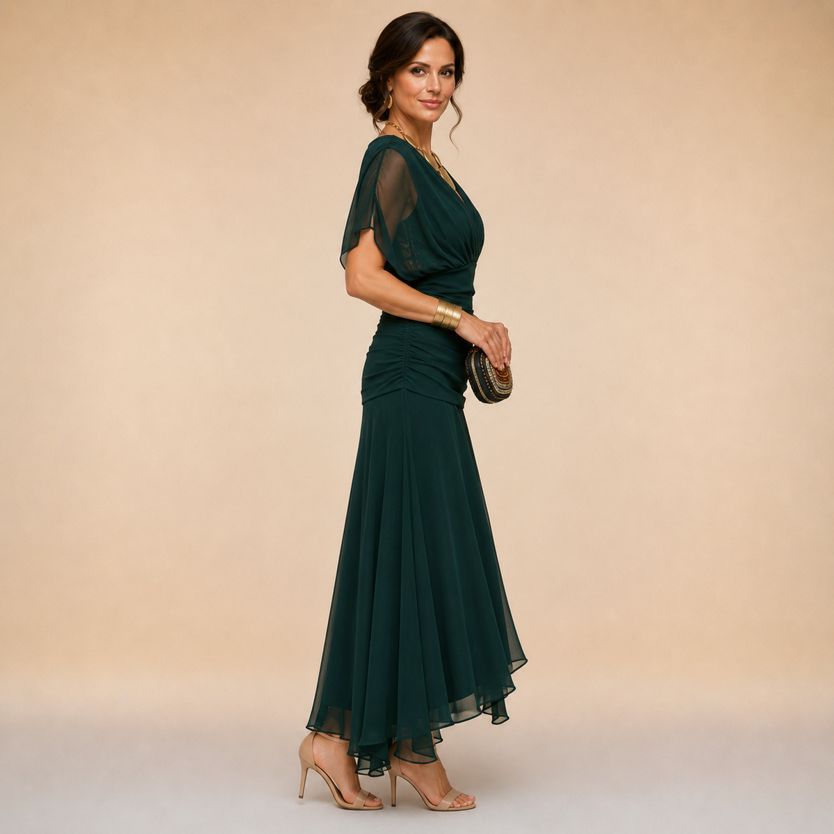 Madeline Draped Sleeve Evening Gown
