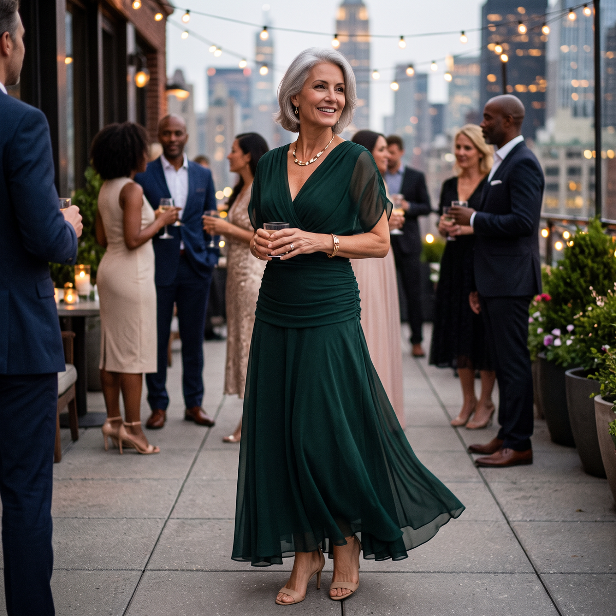 Madeline Draped Sleeve Evening Gown
