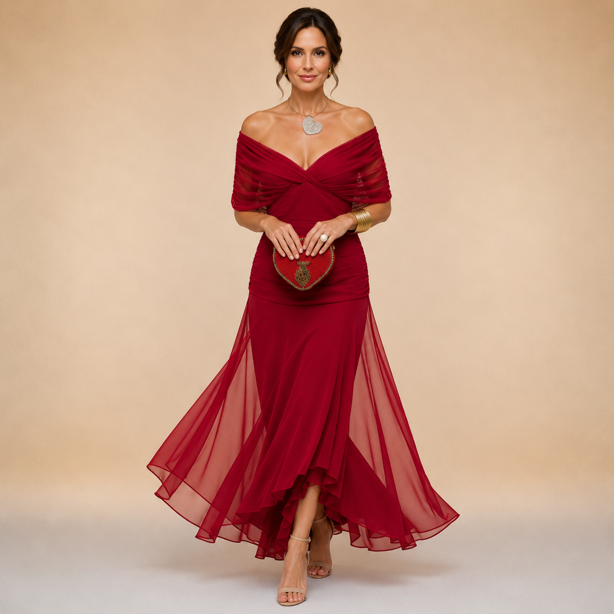 Madeline Draped Sleeve Evening Gown