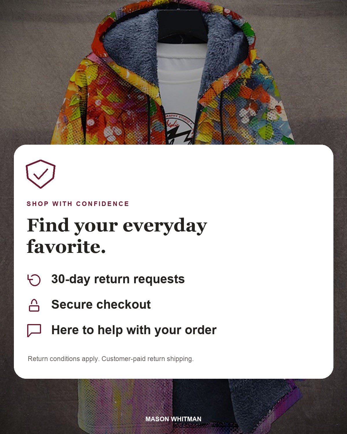 Mason Whitman shopping information: 30-day return requests, secure checkout and customer support. Conditions and customer-paid return shipping apply.