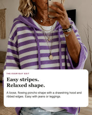 Anais sweater editorial card: drawstring hood, wide ribbed sleeves, ribbed hem.