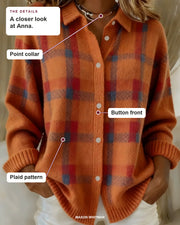 Anna details: Point collar, Button front, Plaid pattern.