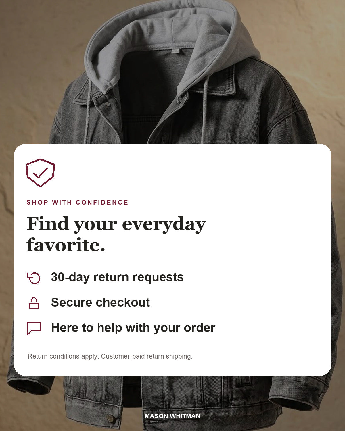 Mason Whitman shopping information: 30-day return requests, secure checkout and customer support. Conditions and customer-paid return shipping apply.